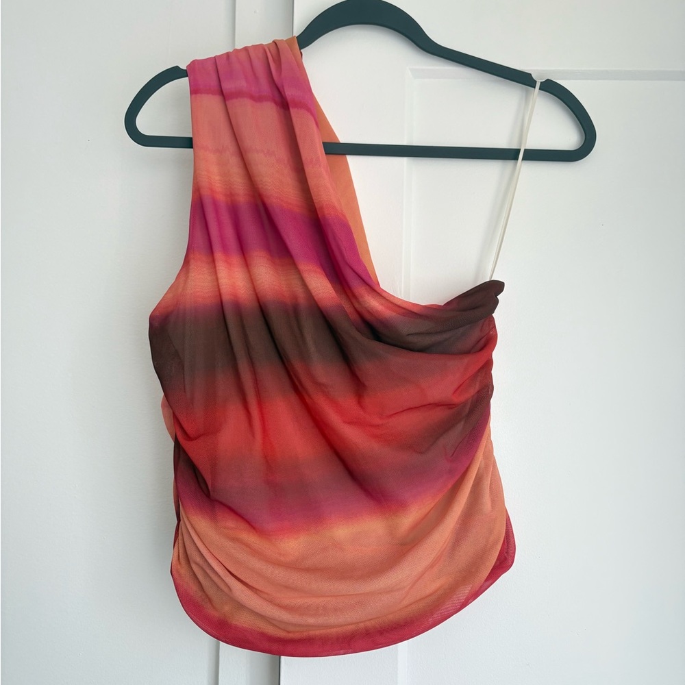 One-Shoulder Gradient Pink-Orange Women's Top